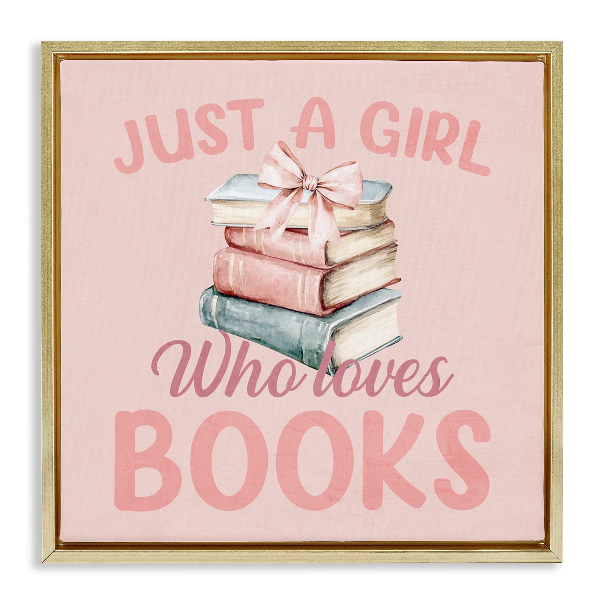 Reader Girl Who Loves Books Gold Framed Floater Canvas Wall Art, design by Kim Allen