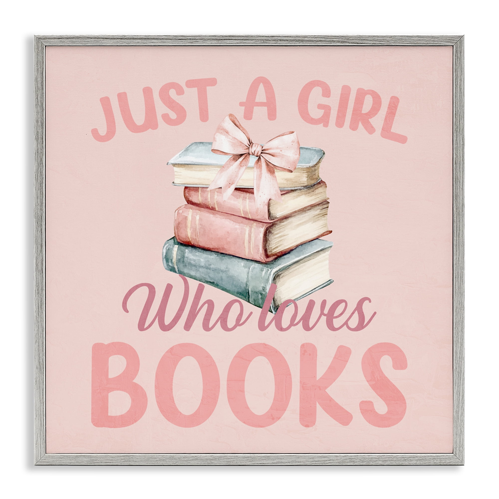 Reader Girl Who Loves Books Gray Framed Giclee Art, design by Kim Allen