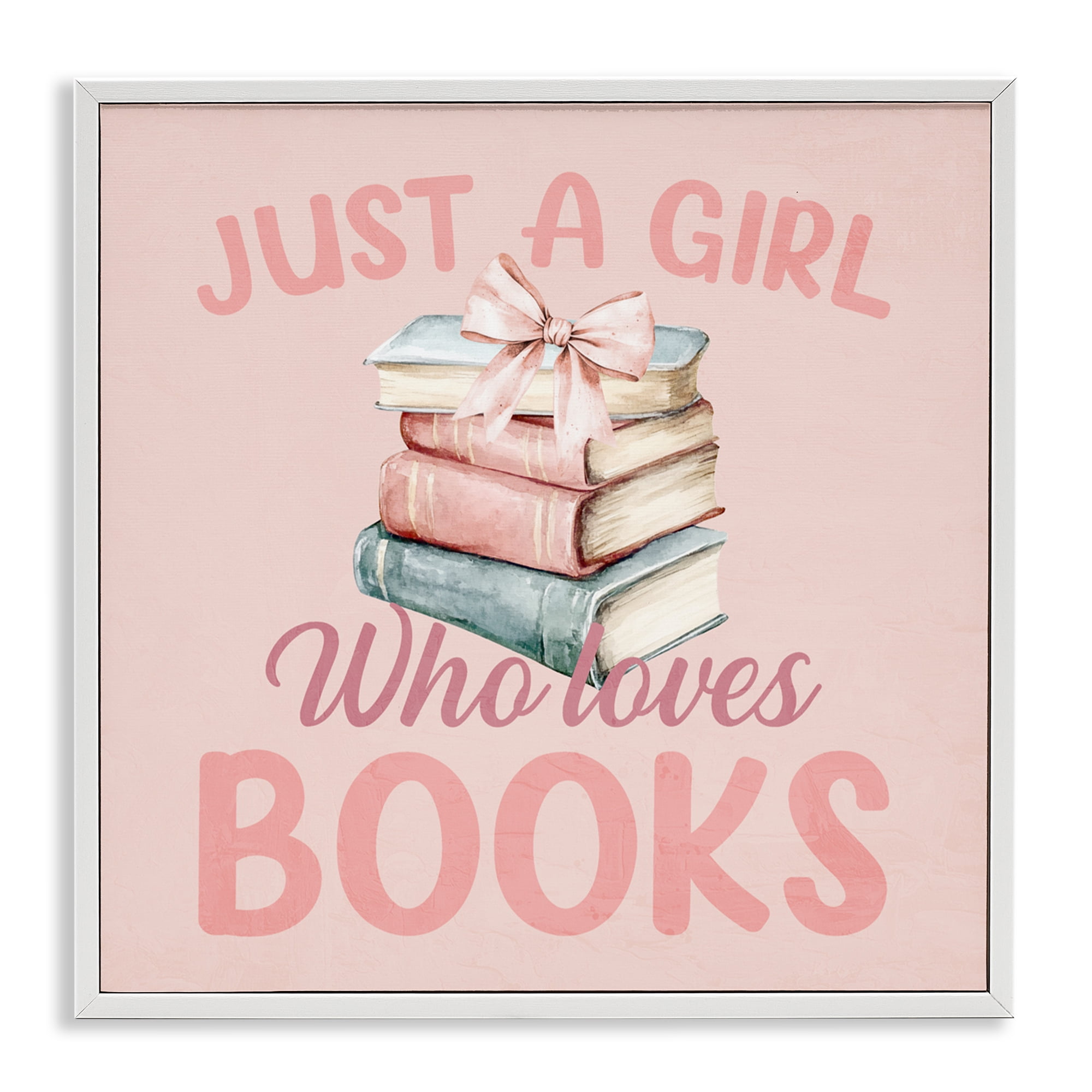 Reader Girl Who Loves Books White Framed Giclee Art, design by Kim Allen