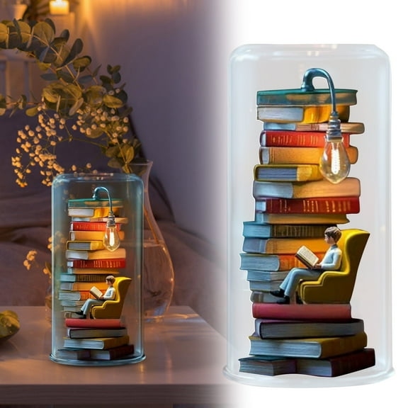 Reader Night Lights - Mini Book Light Sculptures for Book Lovers, Librarians, Teachers, Desktop Decoration Lamp, Gift for Readers, and Anthropology Home Decor