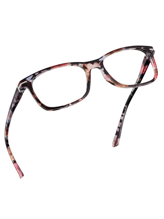 Blue Light Blocking Glasses Thin Reflective Lens, Anti-Glare Computer Eyeglasses, UV Protection, Eye Strain Relief (Floral, 1.0 Magnification)