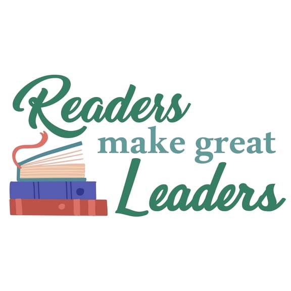 Readers Make Great Leaders Motivational Quotation for School Library Vinyl Wall Decal - Cartoon Art Design of Books for Education Wall Decoration - 30" x 20"