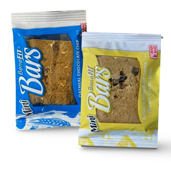 Readi-Bake Mini Benefit Bars Combo Pack 1.25 Ounce | Banana Chocolate Chunk & Oatmeal Chocolate Chip | Pack of 48