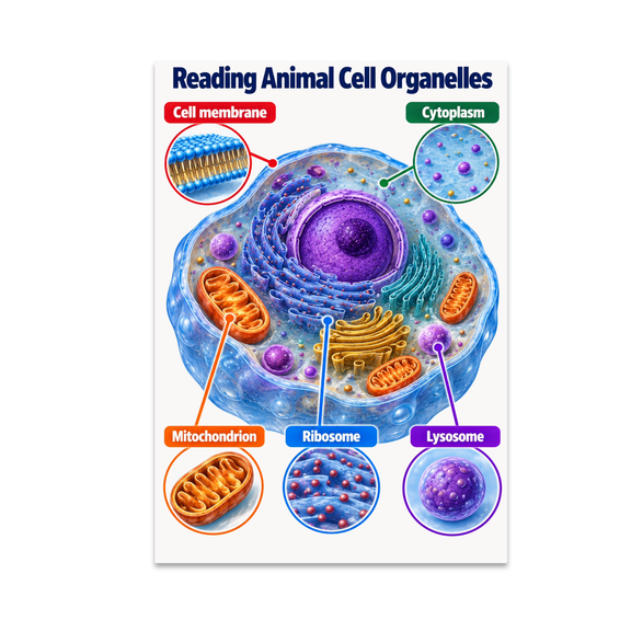 Reading Animal Cell Organelles Guide - STEM Learner - 13x19 Poster Print