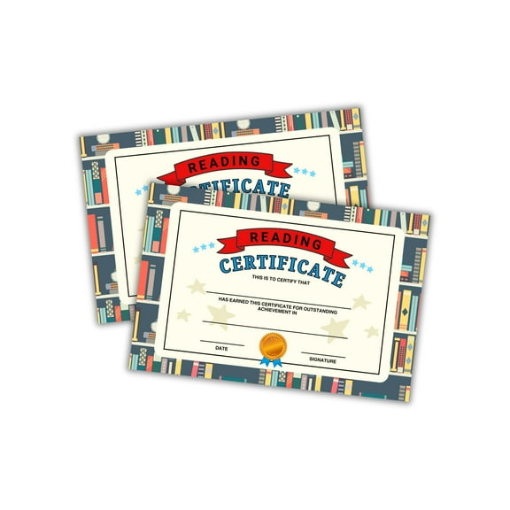 Reading Award Certificate 30pk 6x9 Cardstock Books Read Pages from Librarians Bookworm for Students End of Year Elementary Library Bookshelf