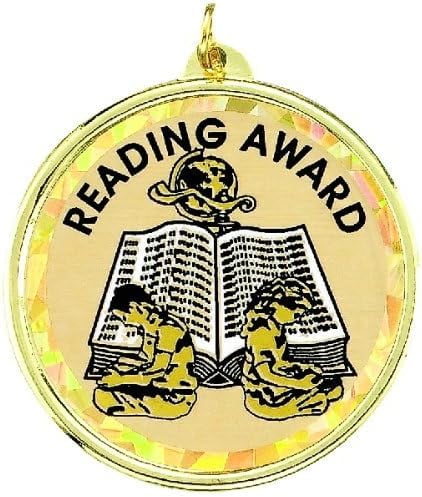 Reading Award Medals With Ribbon - Gold Color, 2.25 Inch Diameter, Pack Of 12 For Kids, Students, Book Challenges