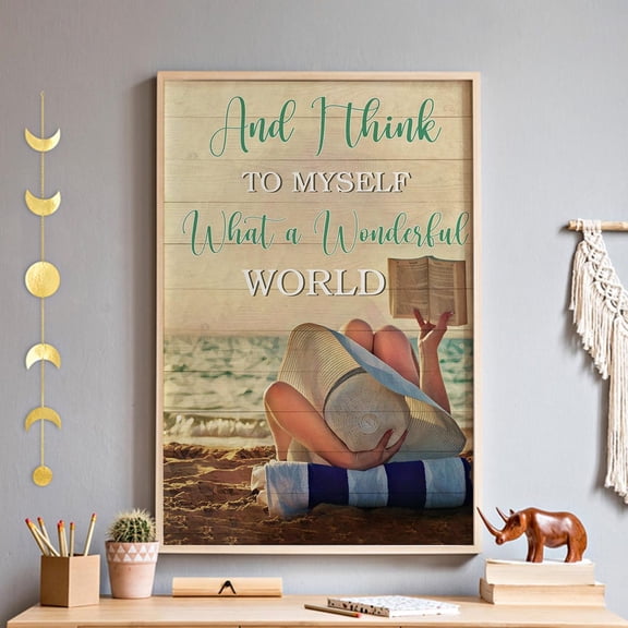 Reading On The Beach Wall Art, And I Think To Myself What A Wonderful Print, Bohemian Hippie Sunshine Summer Decor,Bookworm Reader Home Decor #3012, 24x36 UNFRAMED