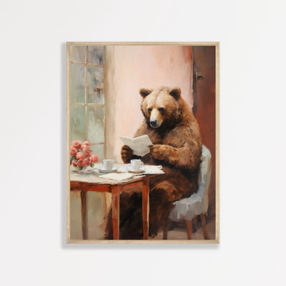 Reading Bear Art Print Funny Animal Poster Kids Room Decor