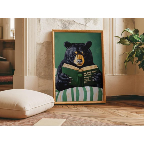 Reading Bear Poster – Motivational Animal Wall Art Print 8x12 UNFRAMED