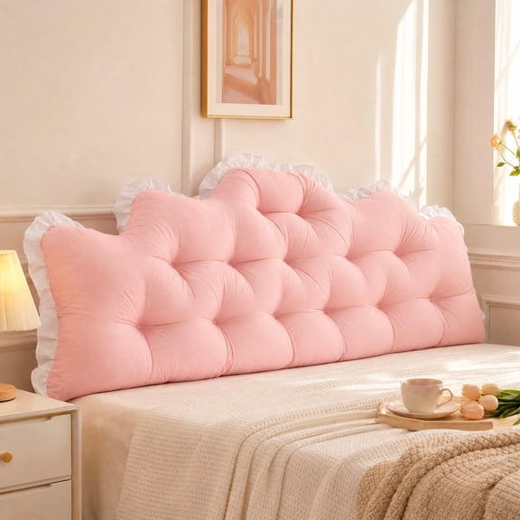 Reading & Bed Rest Headboard Pillow, Rectangular Backrest Support Cushion, College Dorm Bed Bolster Pillow with Ties, Soft Washed Cotton Cover, Fluffy High Elastic (Hot Pink, 35 Inch)