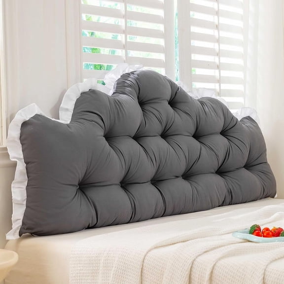 Reading & Bed Rest Pillow for Headboard – Wedge Backrest Positioning Support Cushion with Ties, Soft Washed Cotton Cover, Fluffy High Elastic PP Cotton Fill