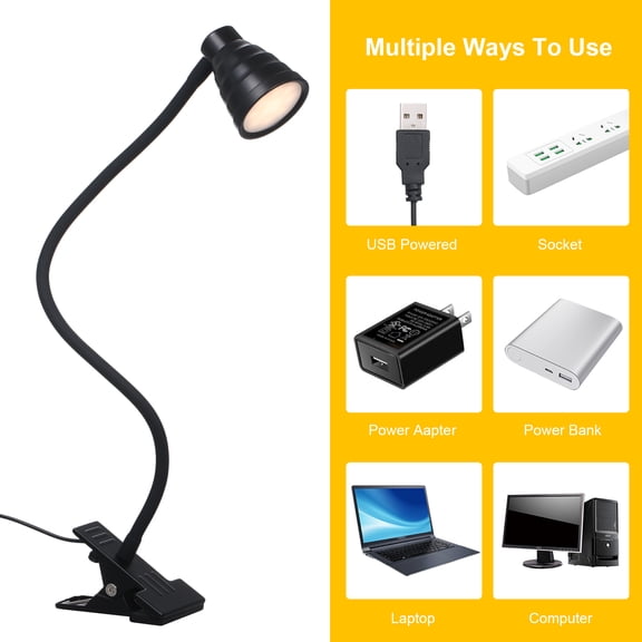 Reading Beside Light 1 5W 24LEDs Table Desk Lamp Reading Beside Light Clamp CLip Lighting Fixture USB Powered Operated 3 Colors Mode Temperature Changing/ 10 Levels Dimmer Dimmable Adjustable