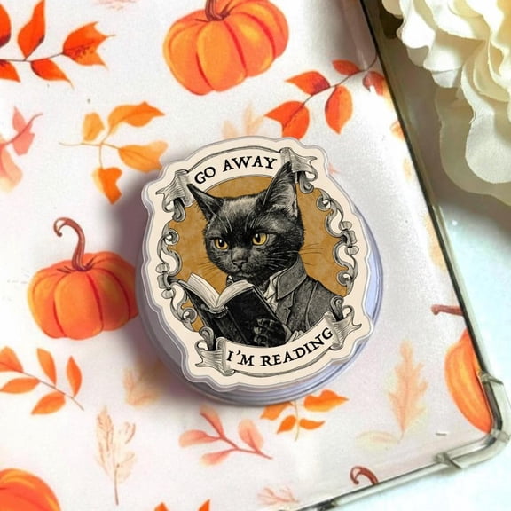 Reading Black Cat Phone Grip, Aesthetic Bookish Cat Magsafe Holder for Kindle, Trendy Book Lover eReader Kickstand, Cute Black Cat Reading Gift