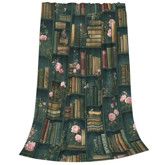 Reading Blanket Air Conditioning Blanket Lightweight Breathable, Victorian Floral Library Art For Napping, Soft Fuzzy Dark Green Throw 50x40