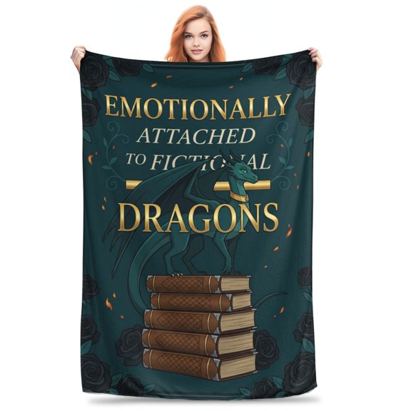 Reading Blanket, Fantasy Book Lover Design with Dragon Pattern, Soft Blanket Gift for Readers Librarian Book Nerds 50x40