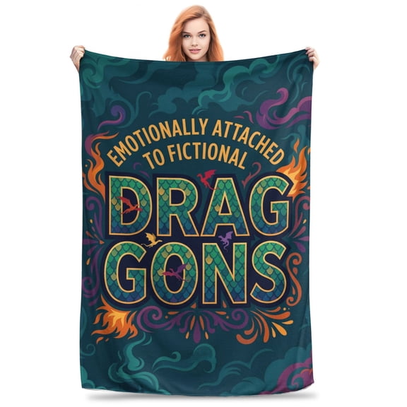 Reading Blanket, Fantasy Dragon Book Design, Soft Flannel Blanket Gift for Book Lovers Readers Librarians 50x40
