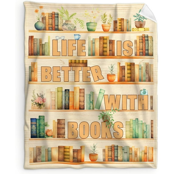 Reading Blanket for Reading Lovers, 60x80 Inches Funny Book Throw Blanket Gifts for Kids Boys Girls, Life is Better with Books Blankets for Couch Sofa Bed