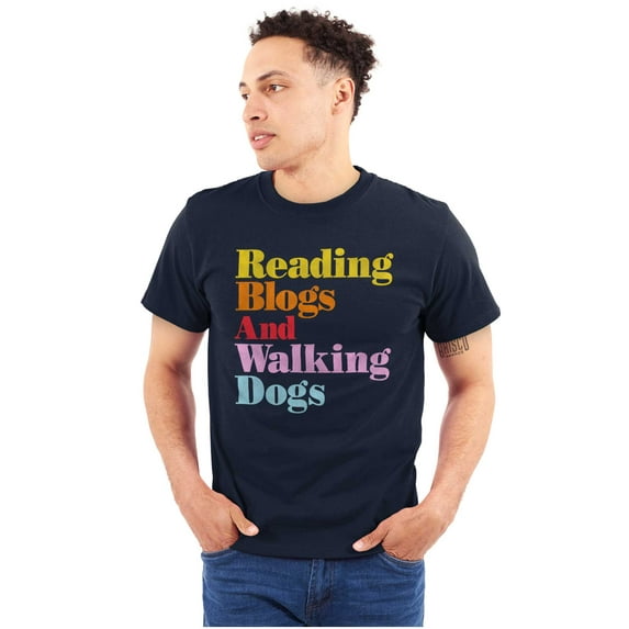 Reading Blogs Walking Dogs Trendy Pet Men's Graphic T Shirt Tees Brisco Brands X