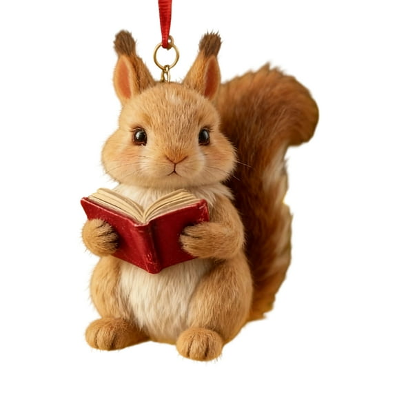 Reading Book Animals Christmas Ornaments 2026, 3.15 Inch 2D Acrylic Animal Figurines with Books Decorations, Cute Woodland Creature Hanging Ornaments for Xmas Tree Librarian Book Lover Gifts-1 pc