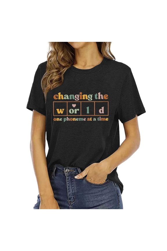 Reading Book Lovers Graphic Tee For Women Casual Short Sleeve Teacher Literary T-Shirt Oversized T-shirts Short Sleeve Crewneck Casual Tops