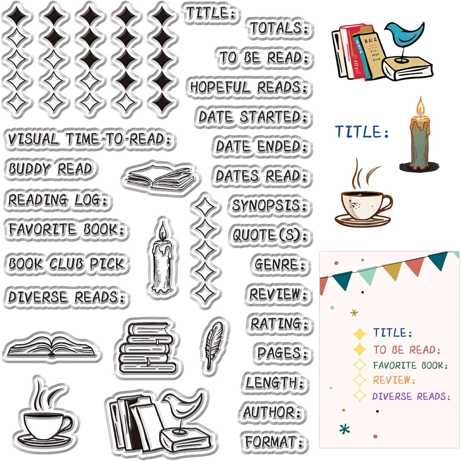 Reading Book Stamp Diary Journal Clear Stamps for Card Making Coffee ...