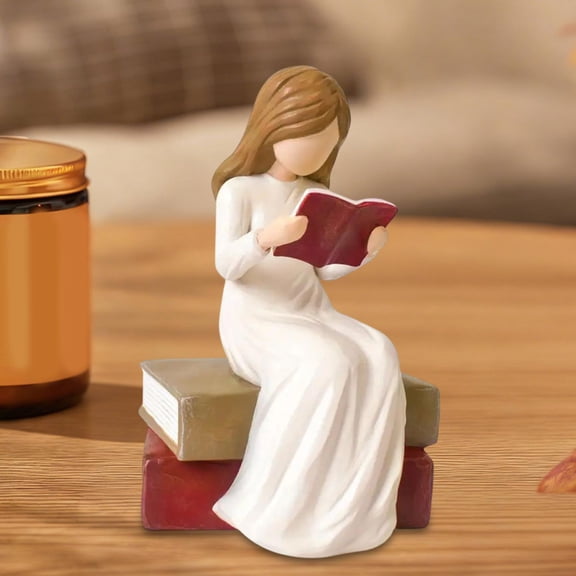 Reading A Book Statue Resin Figurine, Elegant Hand-Carved Desktop Sculpture for Living Room, Bookshelf, Desk Decoration, Tranquil Home Accent for Students, Teachers, Book Lovers