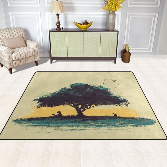 Reading Book Tree 63''x48'' Plush Memory Foam Bath Mat, Soft, Absorbent, Non Slip, Durable