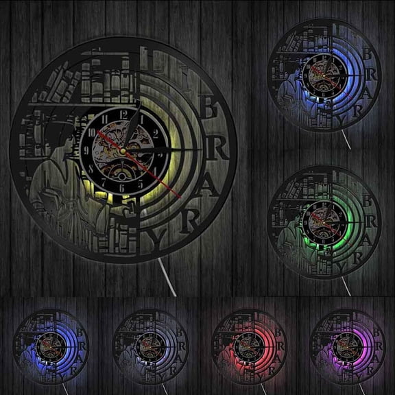 Reading Books Library Wall Art Decoration Modern Design Wall Clock Bookworms Vintage Vinyl Record Wall Clock Book Lovers Gift