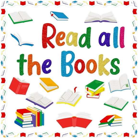 Reading Bulletin Board, Library Bulletin Board Decorations, Glitter Read All The Books Decor, Book Cutouts, Reading Bulletin Board Sets, Classroom Bulletin Board Decor, 45Pcs