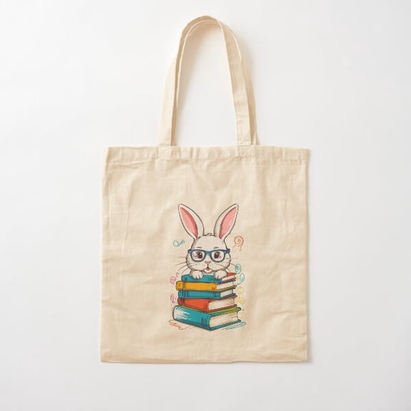 Reading Bunny Funny Books Reading Design Cotton Tote Bag Canvas Tote Bag, Family Gift For Mother, Her
