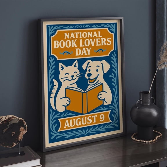 Reading Cat Dog Art America Reads Day Design 1 Unframed Paper Print