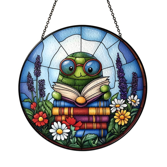 Reading Caterpillar Stained Glass Style Suncatcher Window Hanging Unique Book Lover Gift