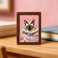 thumbnail image 1 of Reading Cats Mini Framed Wall Art – Floral Cat Print Wood Decor,B, 1 of 6