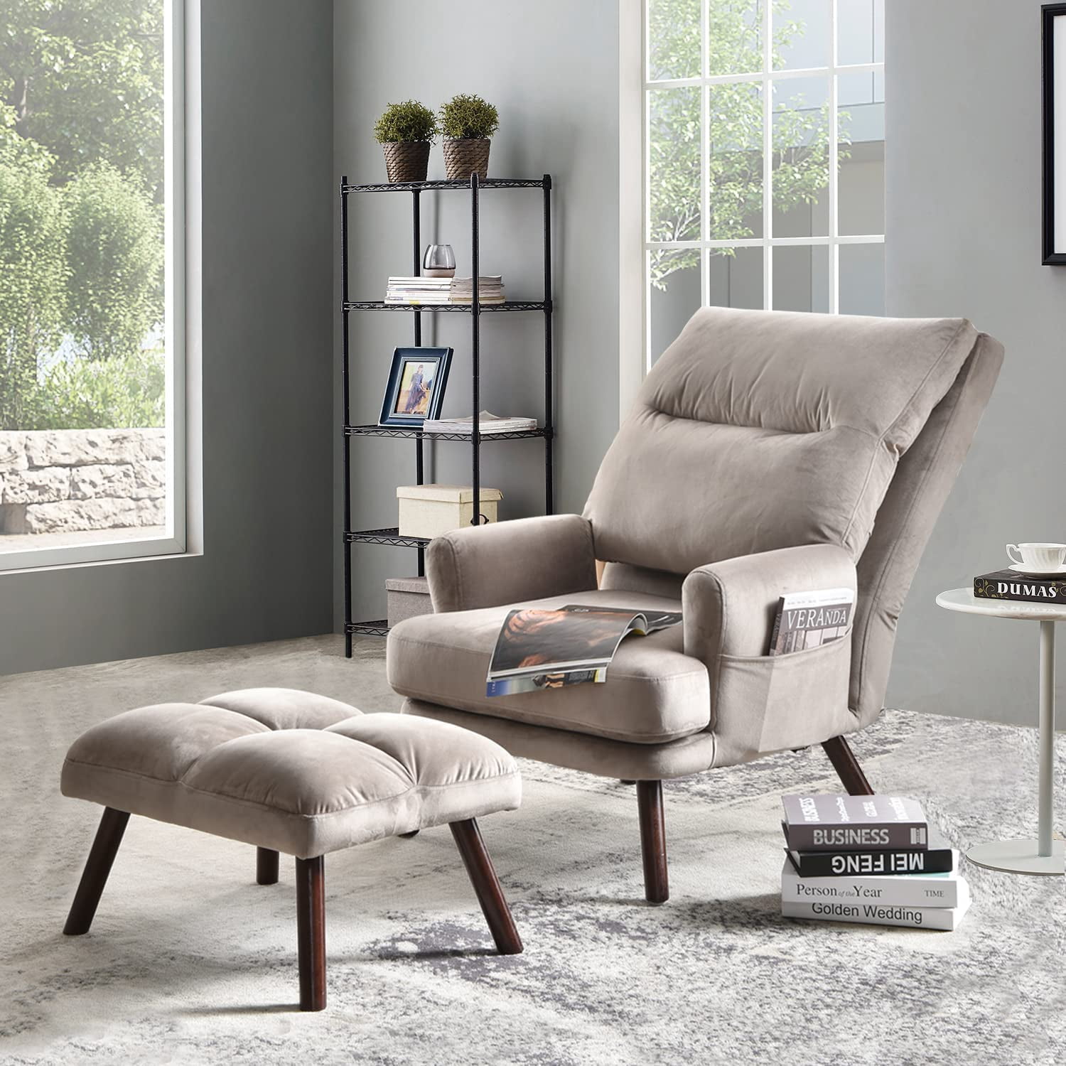Reading Chair with Ottoman Indoor - Comfy Accent Chair with Ottoman ...