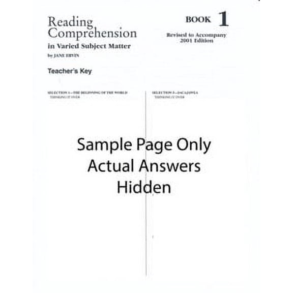 Reading Comprehension Book 1 Grade 3, Teacher's Key  (Homeschool Edition)