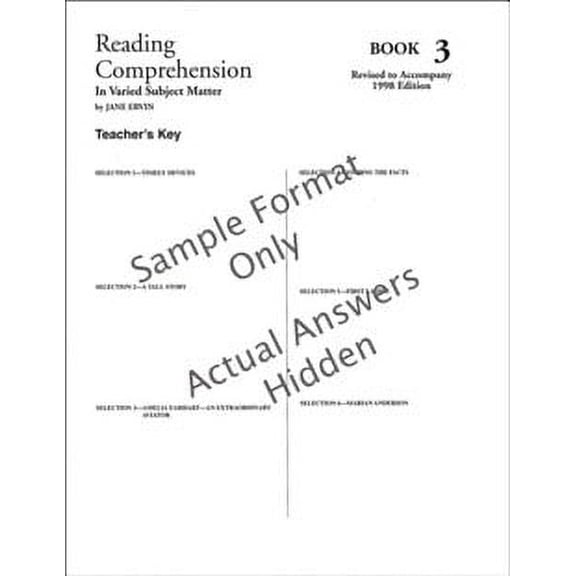 Reading Comprehension Book 3, Grade 5, Teacher's Key (Homeschool Edition)