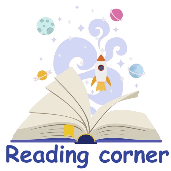 Reading Corner Quotation Banner for School Library Vinyl Wall Decal - Cartoon Artistic Design of Books with Space for Education Wall Decoration - 28" x 28"