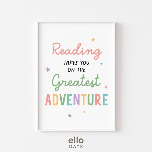 Reading Corner Wall Art Poster, Classroom Library Decoration, Reading Adventure Quote, Reading Nook Print, Playroom Decor, Unframed Paper Poster 24x36in