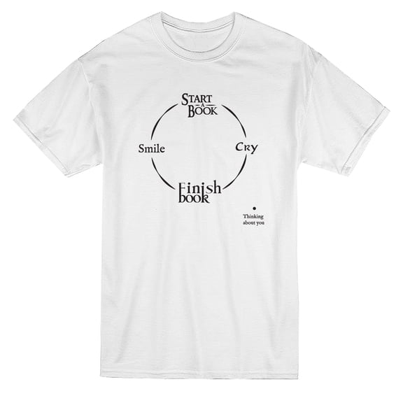 Reading Cycle Start A Book Cry Finish Smile Graphic Men White T-Shirt, Male Large