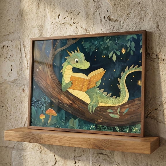 Reading Dragon Enchanted Forest Wall Decor Unframed Paper Print
