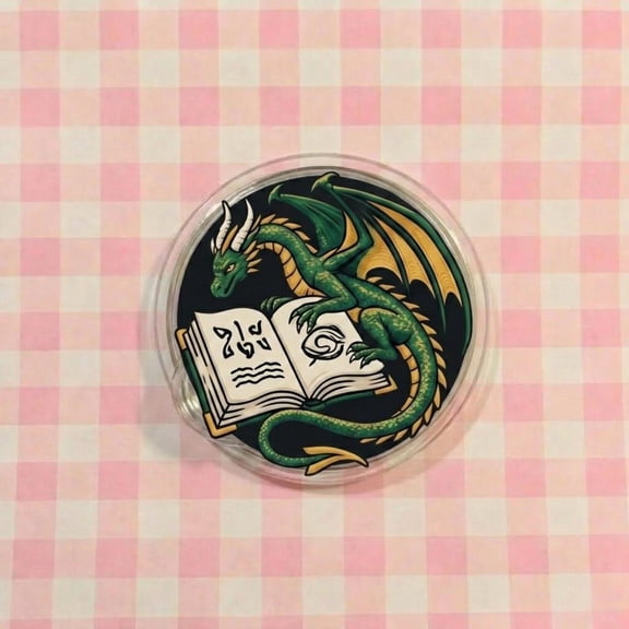 Reading Dragon MagSafe Phone Grip, Book Lover Galaxy Griptok, Green Fantasy Dragon Magnetic Phone Stand, Whimsical Gift for Bookworm