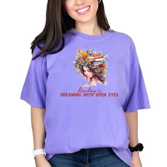 Reading is Dreaming with Open Eyes T-shirt, Book Lover Tee, Literary Gift, Unique Graphic Tee, Inspirational Quote Shirt, Violet Comfort Colors T-Shirt, 3XL
