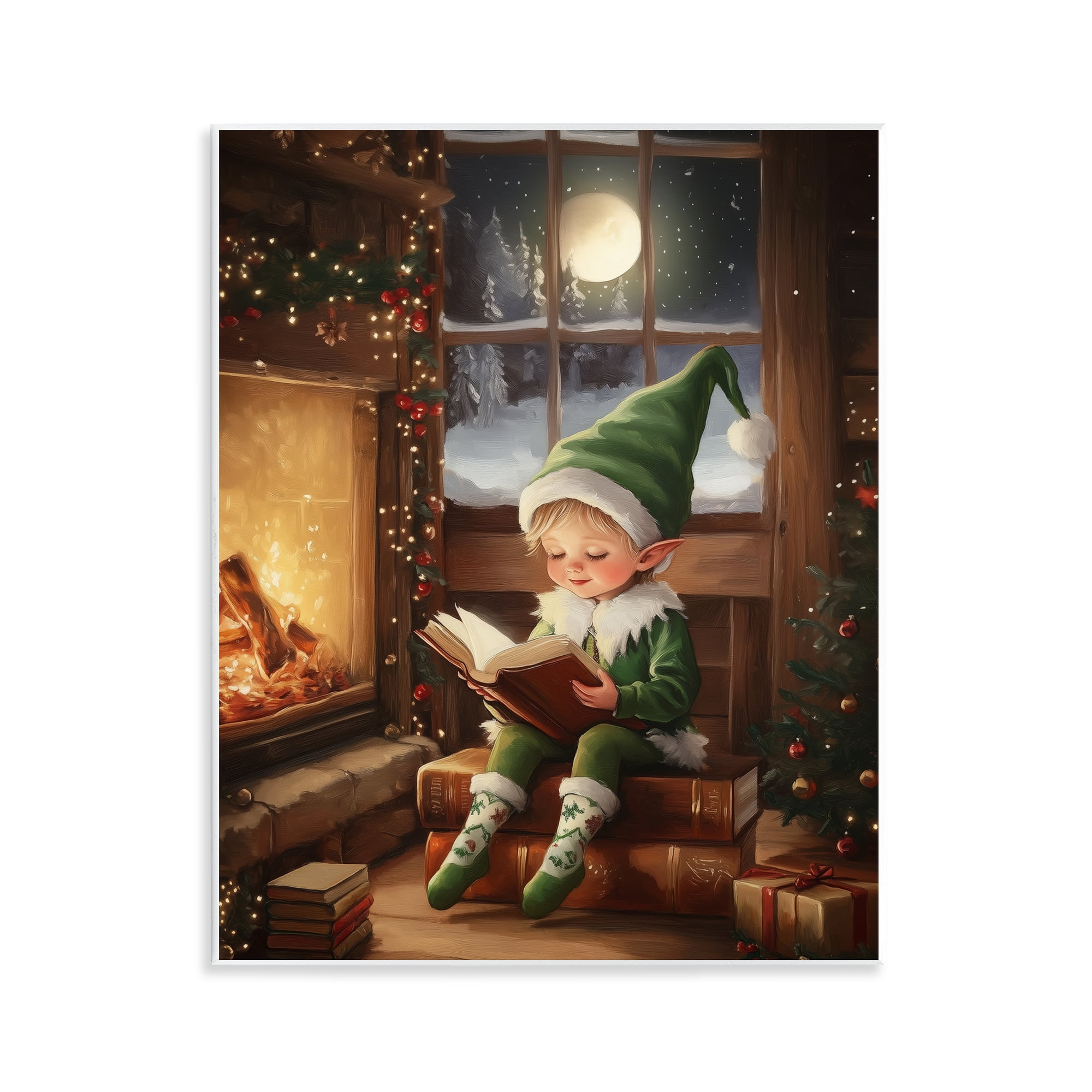 Stupell Industries Reading Elf by Fireplace Wall Plaque Art, design by ...