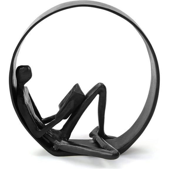 Reading Figurines and Statues - Bookshelf Decorations ObjectsMetal Reader Cast Iron SculptureBook Lovers Gifts Modern Art Shelf Dcor Reading Accessories for Book Lovers