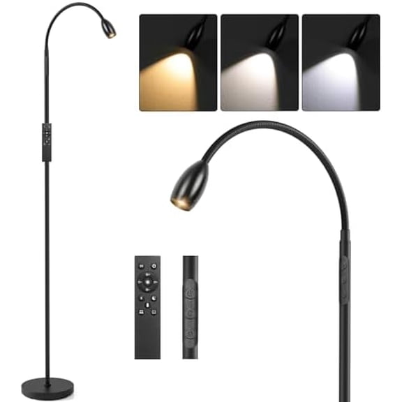 Reading Floor Lamp, 72" LED Dimmable Lamp with Gooseneck,Zoomable Spotlight | Adjustable Color Beam Standing Lamp, Touch & Remote Control, for Task Craft, Sewing, Bedroom Living Room, Office, Mat