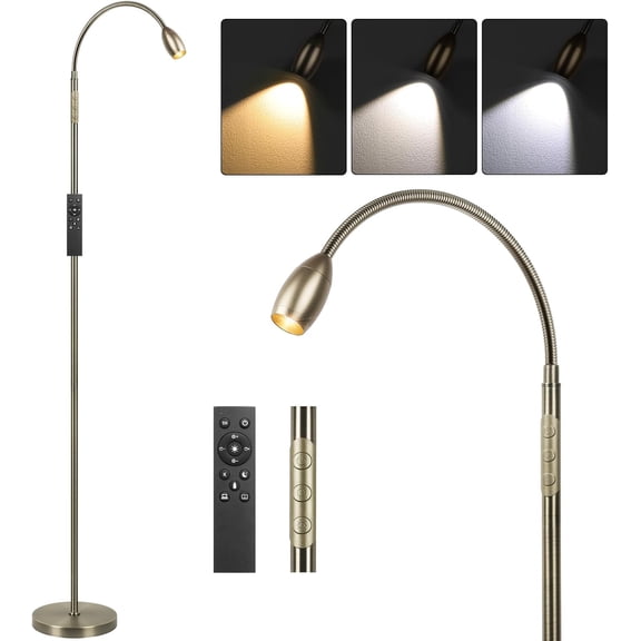 Reading Floor Lamp, 72" Tall LED Lamp with Flexible Gooseneck, Dimmable Zoomable Spotlight, Adjustable Color Beam Standing Lamp, Touch & Remote Control, Task Craft Bedroom Living Room, Matte Black