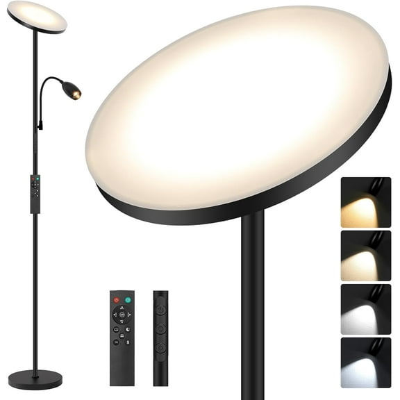 Reading Floor Lamp, 72" Tall LED Lamp with Flexible Gooseneck, Dimmable Zoomable Spotlight, Adjustable Color Beam Standing Lamp, Touch & Remote Control, Task Craft Bedroom Living Room, Matte Black