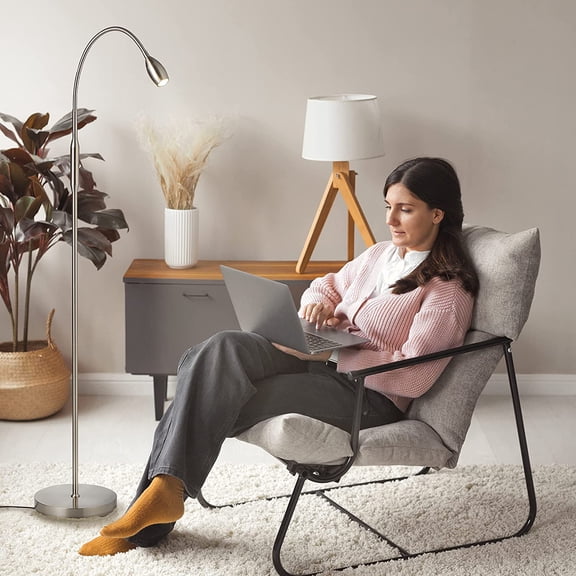 Reading Floor Lamp + Brushed Nickel Finish - Hot Deal Lighting - Adjustable Beam for Precision Tasks - Great for Crafters, Readers & Adults