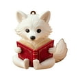 thumbnail image 1 of Reading Fox Ornament Christmas Forest Animal Ornament, Cute Fox Reading Books, DIY Christmas Tree Decoration, Personalized Woodland Creature Hanging Ornament Gift, Animal & Readers Lovers, White, 1 of 5