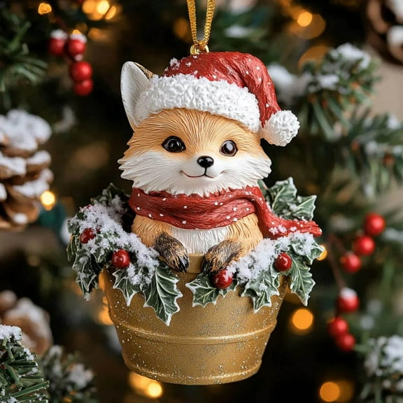 Reading Fox Ornament,Cute Forest Fox Raccoon Reading Ornament, Raccoon Christmas Ornaments, Woodland Animal Flat Tree Decoration for Book Lovers, Nature-Themed Christmas Holiday Decor